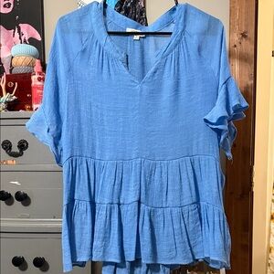 Umgee Sky Blue Ruffled Blouse